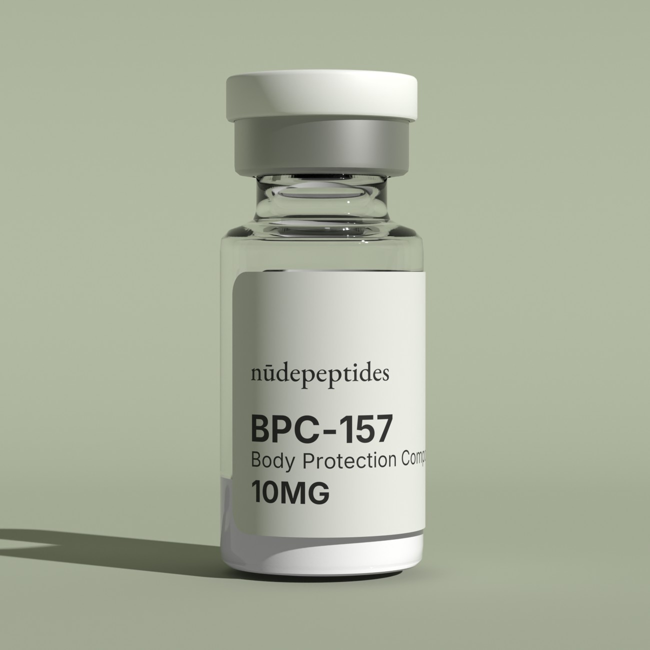 BPC-157 10mg vial on a sage backdrop