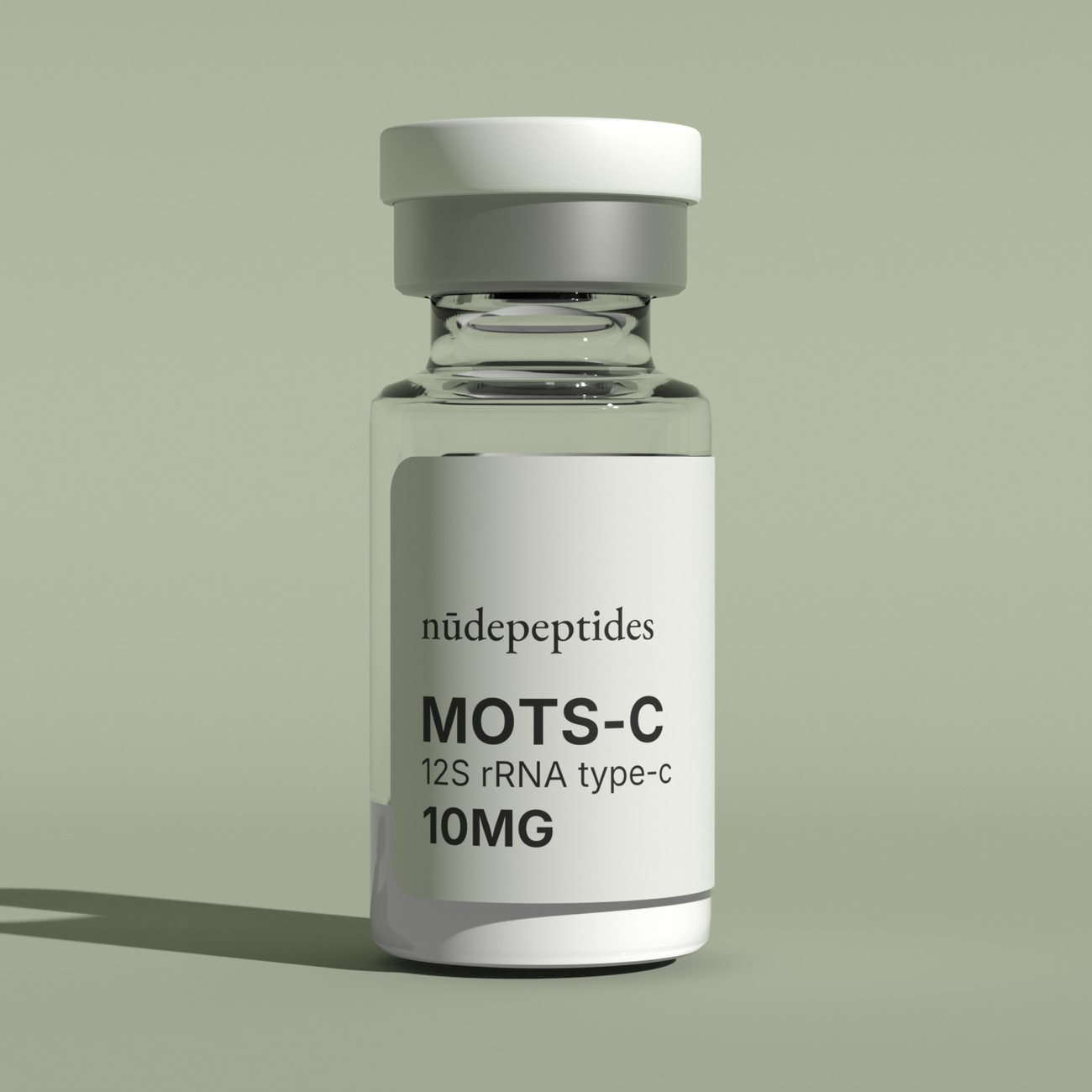 Mots-C 10mg vial on a sage backdrop
