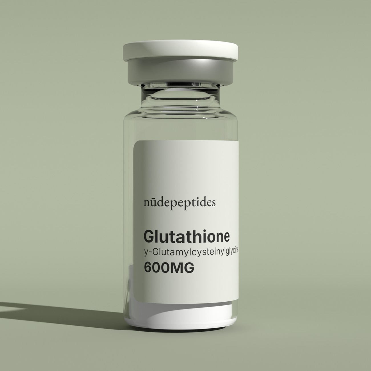 Glutathione 600mg vial on a sage backdrop